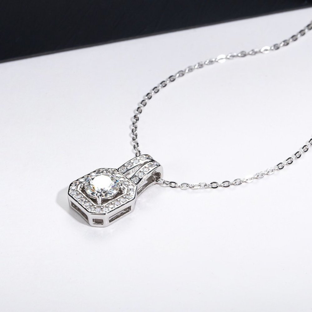 Certified 2ct. t.w. Moissanite Diamond Square Halo Pendant Necklace NEW - Picture 10 of 15